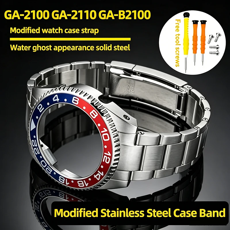 GA-2100 Modified Stainless Steel Case & Band For Casio G-Shock GA-2110 GA-B2100 Submariner water ghost Replacement Watch Parts