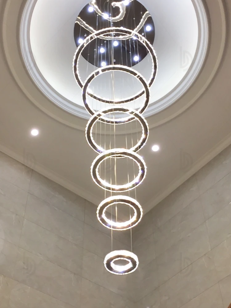 

Luxury Crystal Chandelier Loft Round Ring Chandelier Spiral LED Chandelier Duplex Stairwell Chandelier with Remote Control