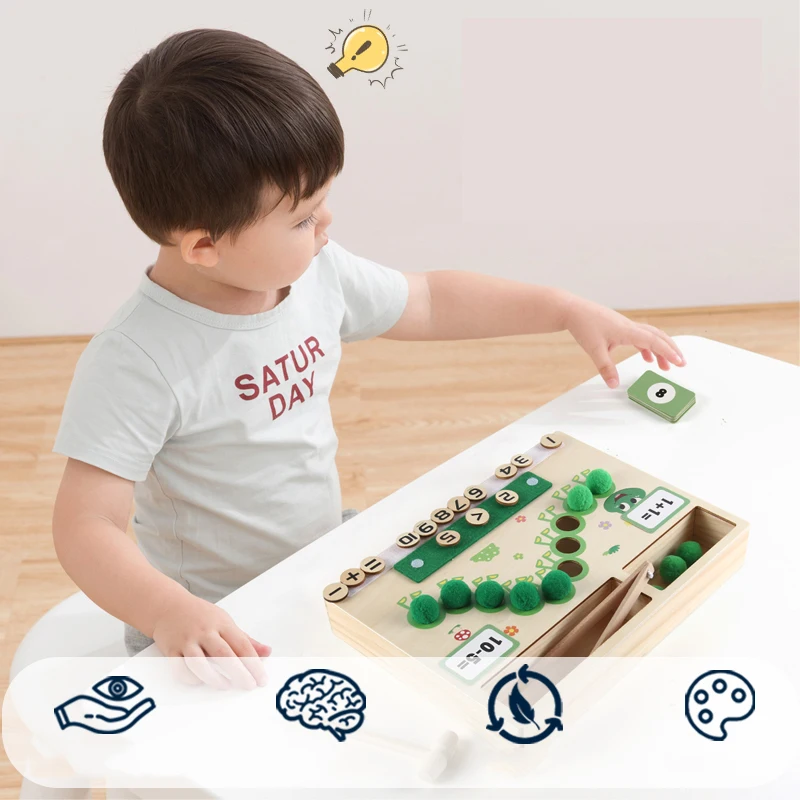 Montessori Caterpillar Counting Learning Card Children Toy Wooden Educational Toys Number Games For Kids Toddler Boys & Girls