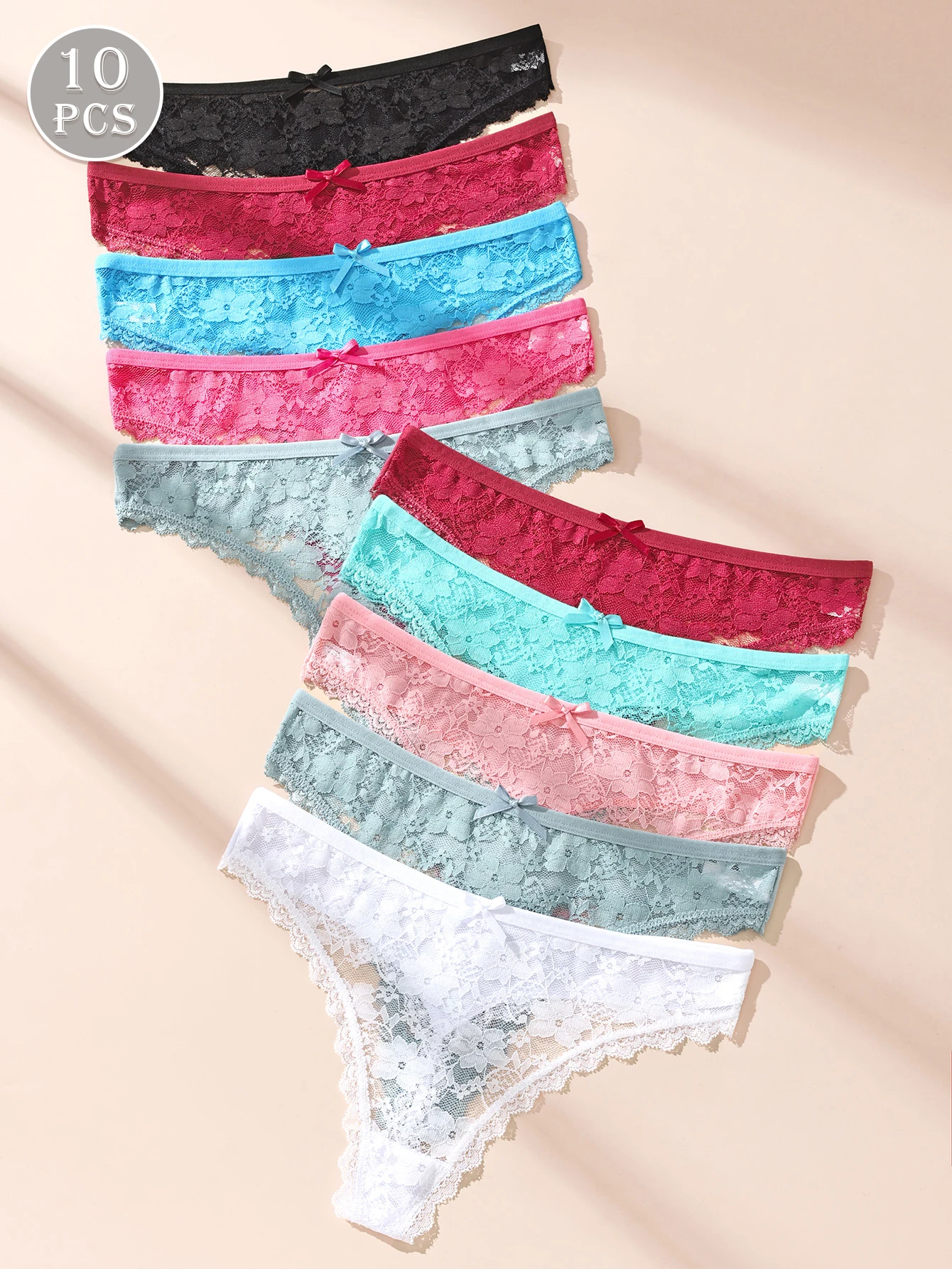 Hotcom 10-Pack Sexy Low-Waist Solid Color Lace Thong Black Bow Ladies Underwear