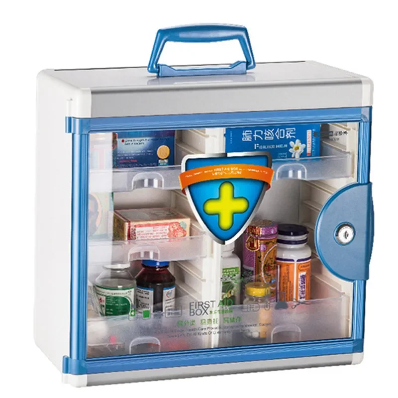 Wall Hanging Travel Suitcase Medicine Box Aluminum Alloy PC Home Medical Portable Toolbox First Aid Kit Large Capacity with Lock