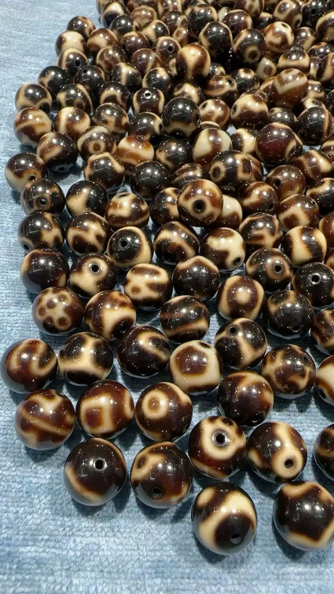 50pcs/lot Permeating Black Gold Tianzhu 12mm Different Totems  dzi beads for Jewelry making