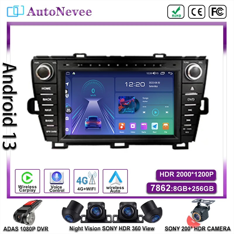 Android 14 Auto Stereo Autoradio 4G For Toyota Prius 2009 - 2013 Car Radio Multimedia player bluetooth GPS stereo Head Unit DVD