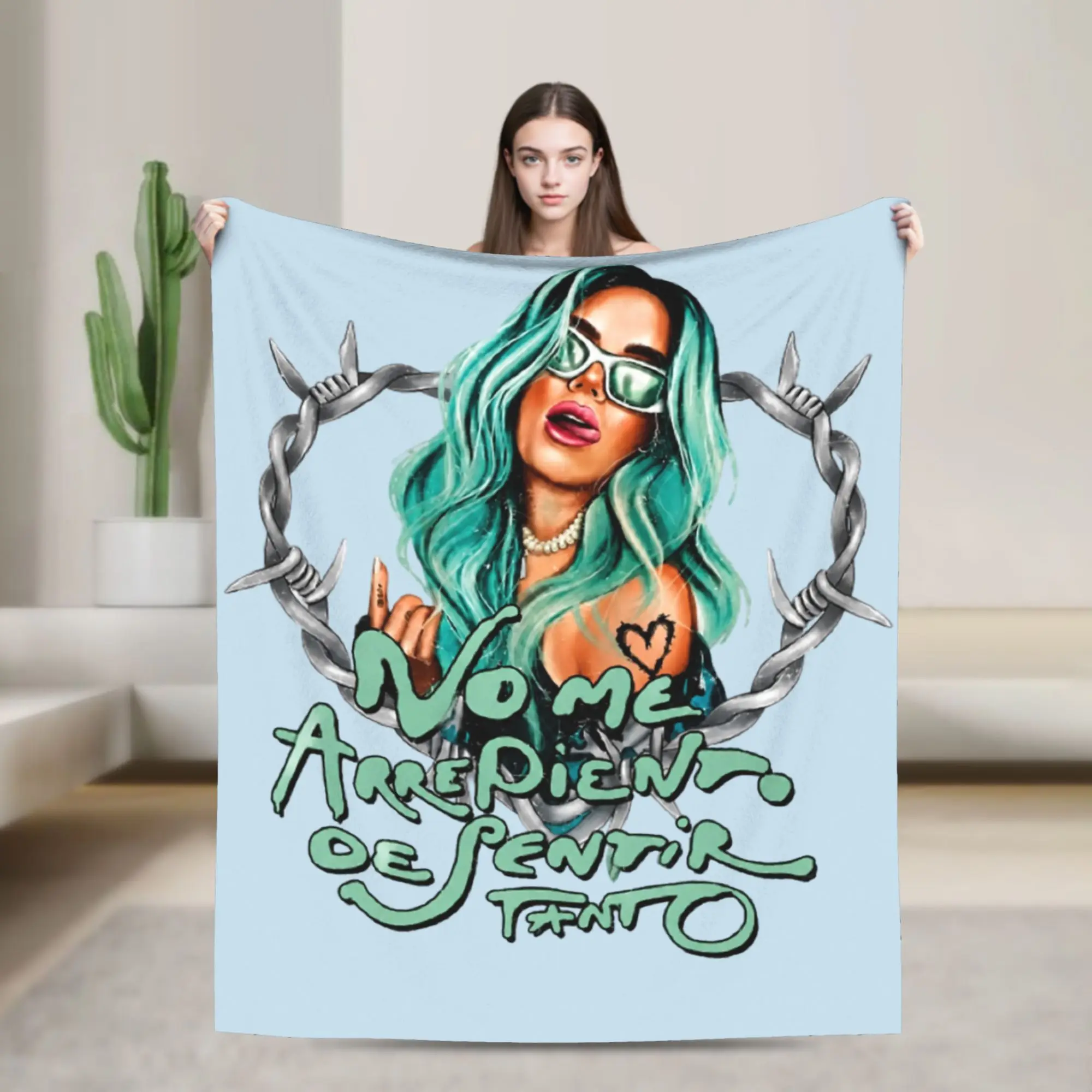 Karol g 2026 Tour No Me Arrepiento de Sentir Tanto Album Knitted Blanket   Fuzzy Throw Blanket Home Couch Decoration Bedspreads