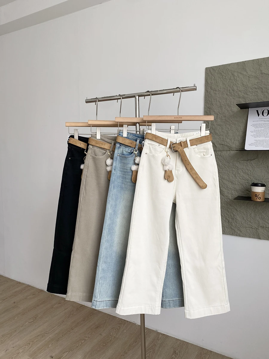 

High Waist Fleece Lined Thickened Denim Jeans Women's Autumn Winter Fashion Straight Leg Nine Points Pants Commute Style