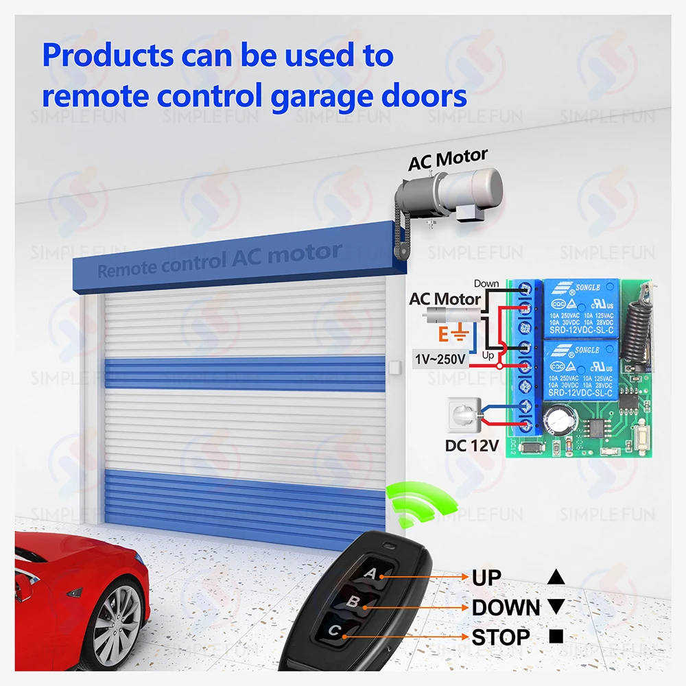 433MHz Universal Wireless Remote Control Switch DC 12V 2 CH Motor Light Relay Switch 50m Control Range,for Light/Gate/Motor/DIY