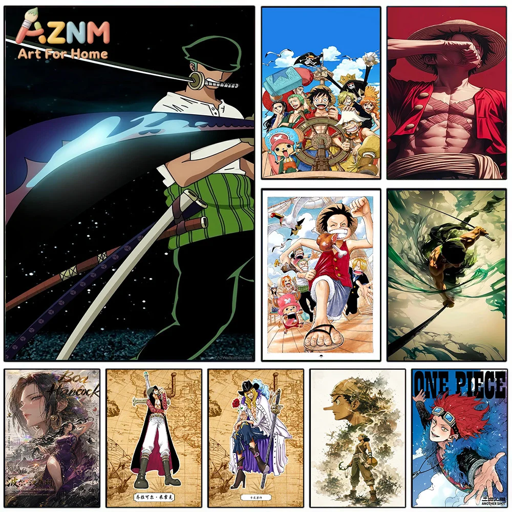 AZNM One Piece Roronoa Zoro Luffy Straw Hat Crew Hancock Usopp Cavendish Anime Canvas Wall Art Manga Print Unframed Canvas Paint