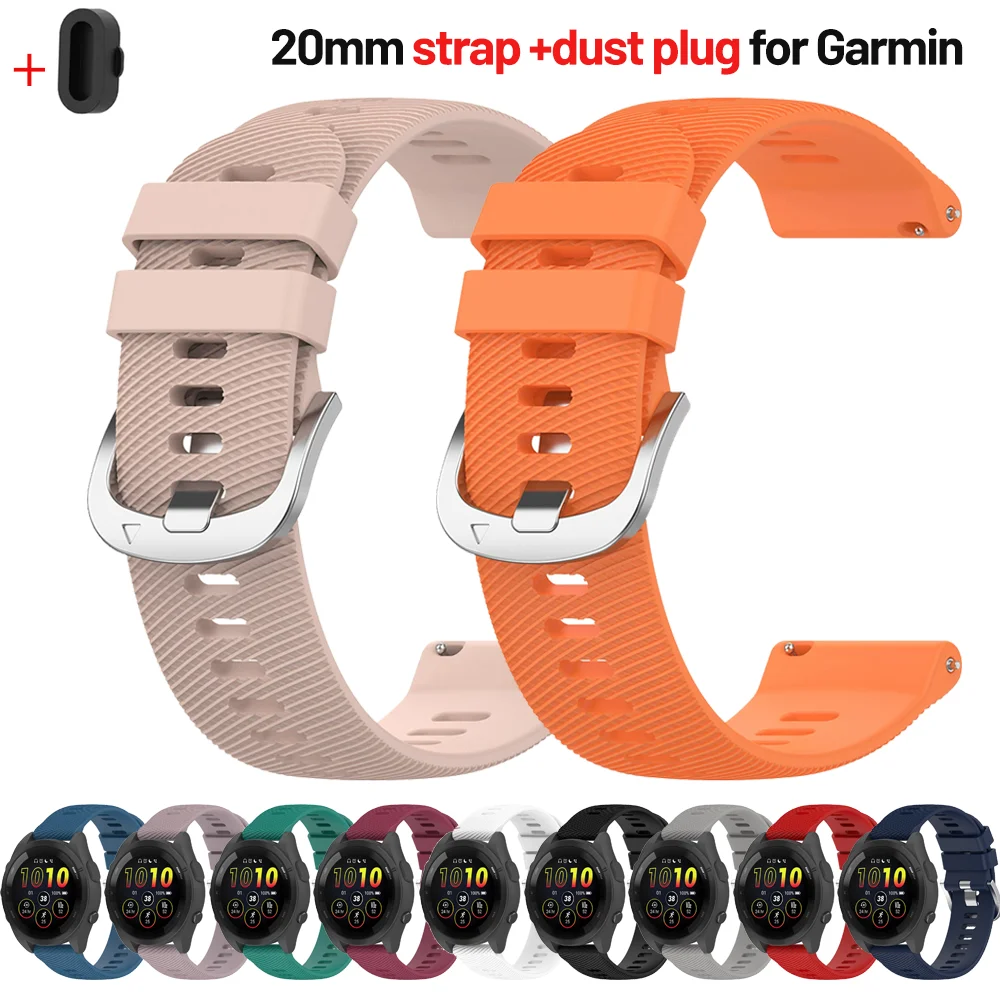 20mm Original Silicone Band For Garmin Forerunner 165 Music 245 55 158 168 645/Vivoactive 6 5 3/Venu 2 Plus/VivoMove Watch Strap
