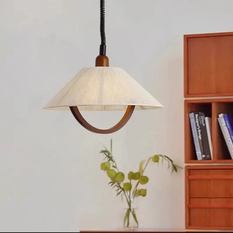 Lámpara de techo Led de madera del sudeste asiático, cuerda de cáñamo, luz colgante, cocina, isla, dormitorio, estudio, Bar, cafetería, luces colgantes