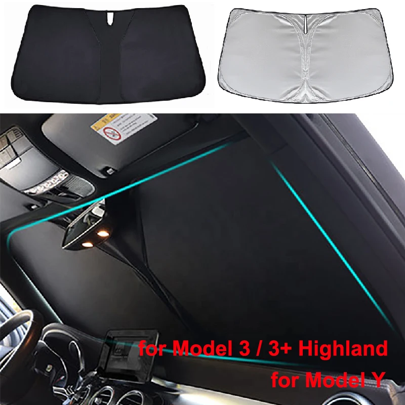 For Tesla Model Y 3 Highland 2024 Windshield Sunshade Folding Front Window Sun Shade Cover Heat Protection Visor Accessories