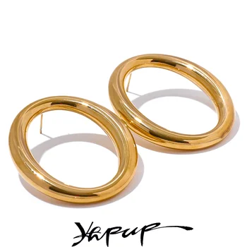 Yhpup 37mm Minimalist Stainless Steel Round Hollow Earrings Fashion Classic Comfortable Prevent Allergies Waterproof Jewelry