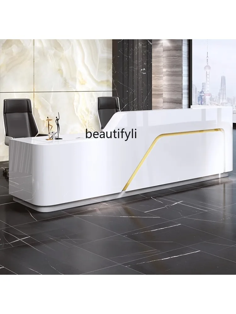 Reception Desk Company Paint Office Reception Table Reception Simple Milk Tea Shop Bar Counter Cashier Counter Customization