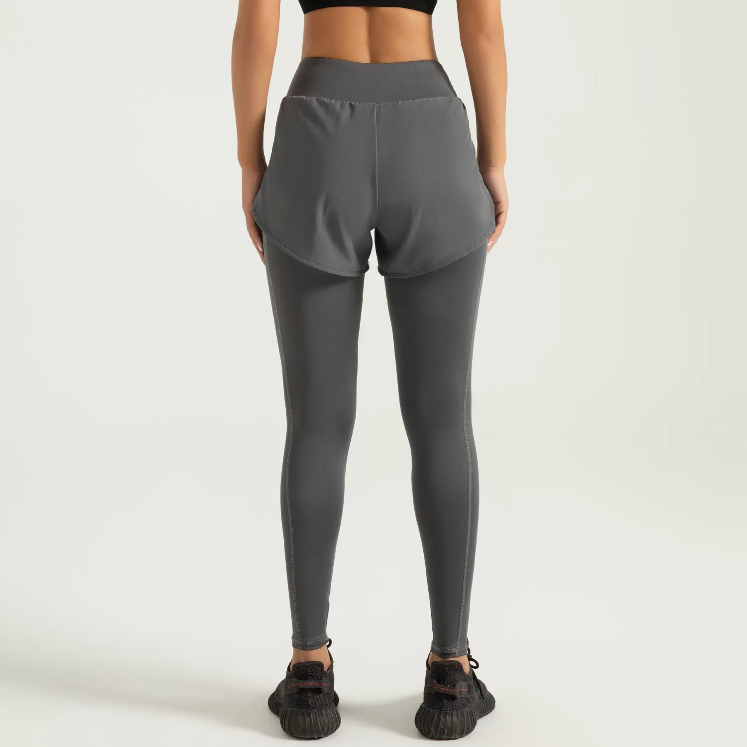 가짜 투피스 요가 팬츠 여성용 하이웨이스트 뱃살 보정 힙업 운동 레깅스 포켓 포함 신축성 있는 스포츠 카프리