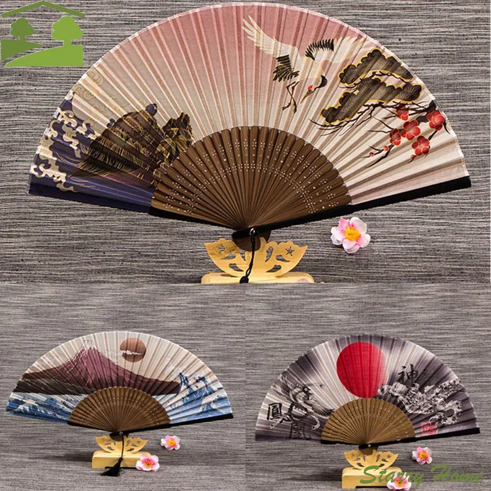 Silk Chinese Style Dance Fan Gift Craft Wedding Party Art Folding Fan Handle Hand Fan Home Decoration Fan Crafts