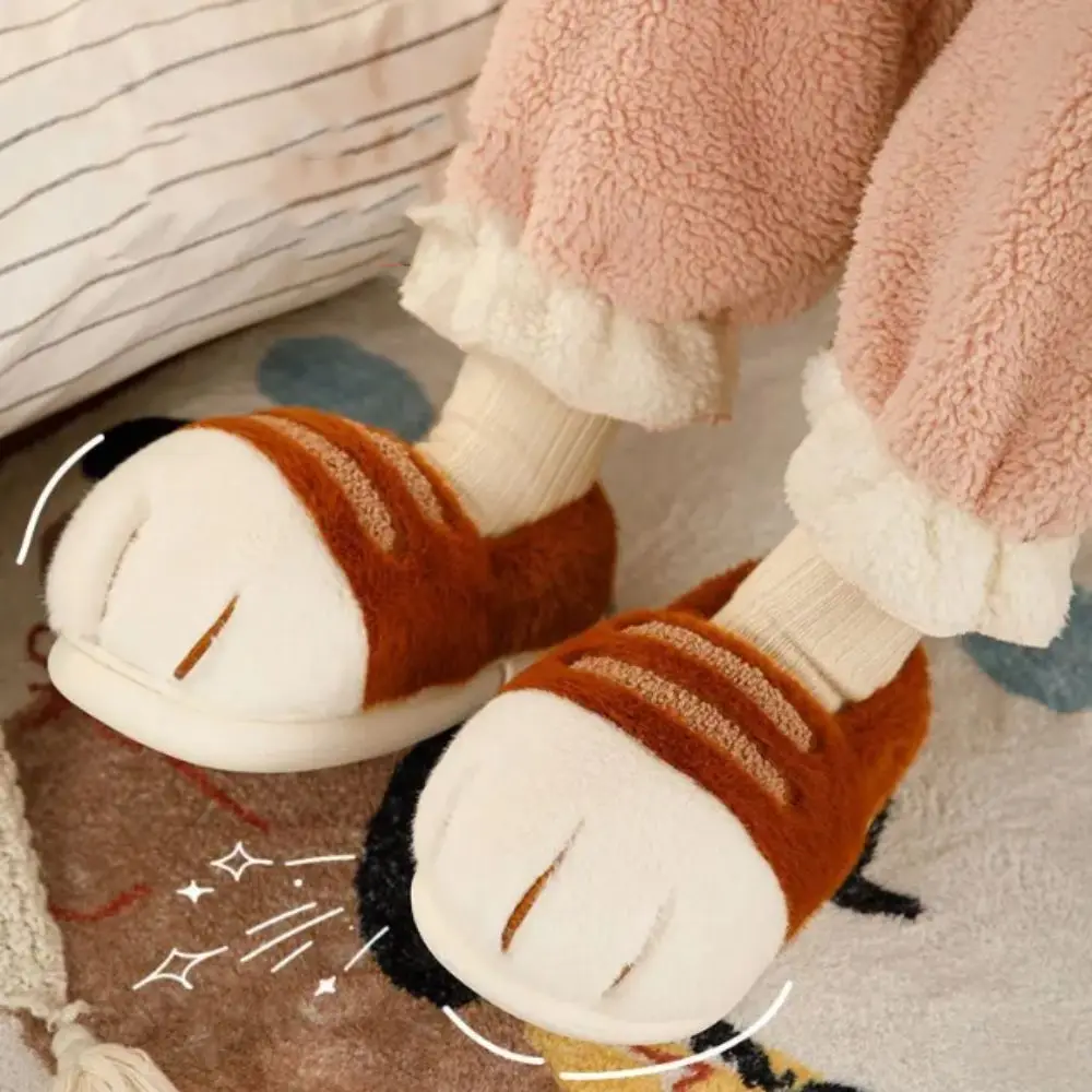 Zapatillas de tacón cerrado con forma de pata de gato, zapatillas mullidas de Material de fondo plano, diseño 3D, textura esponjosa, zapatilla con garra de Animal, temporada de otoño