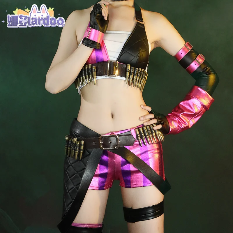 جميع أزياء الحفلات الباروكات Lol League of Legends Cos Jinx الحرير الخام الجلد مكافحة الشغب لولي تأثيري لعبة أنيمي فتاة الملابس