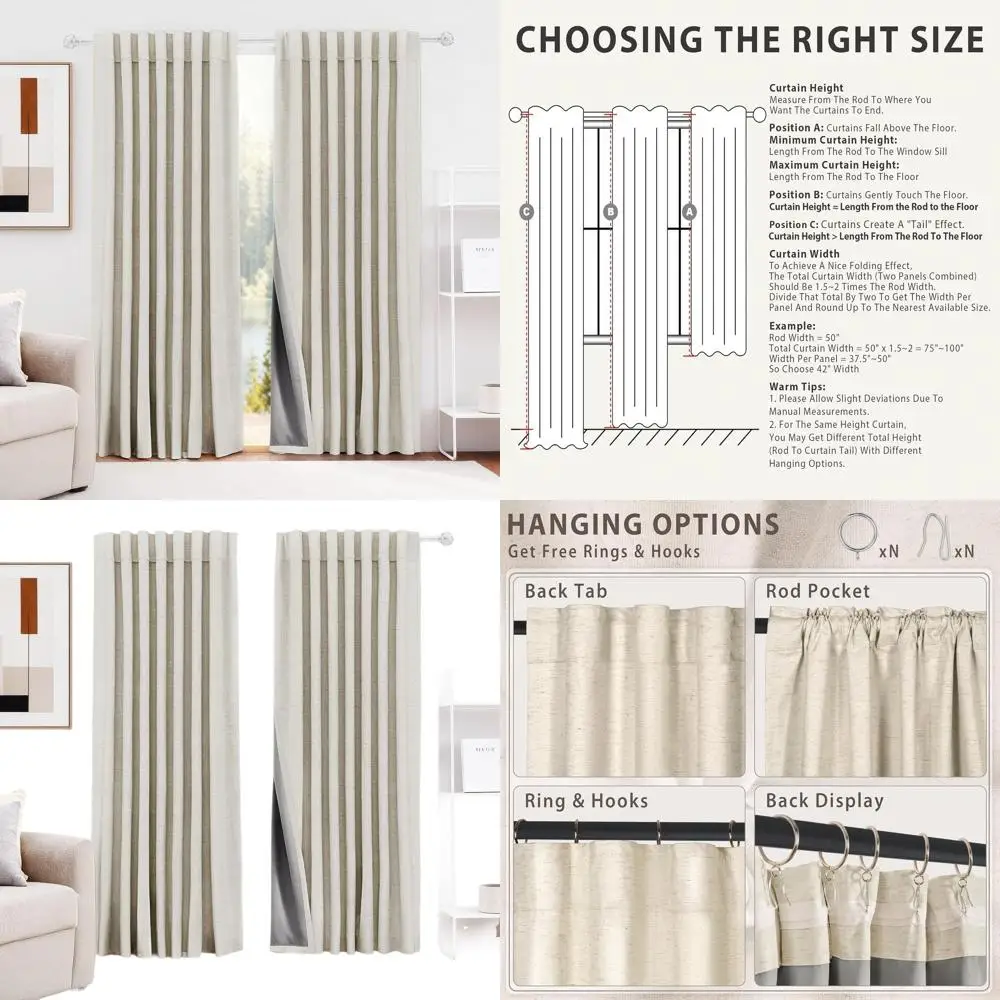 

Комплект затемняющих льняных штор, длина 84, 2 панели, шумоподавление, Room-D distribuing, для спальни и гостиной, дизайн задней панели