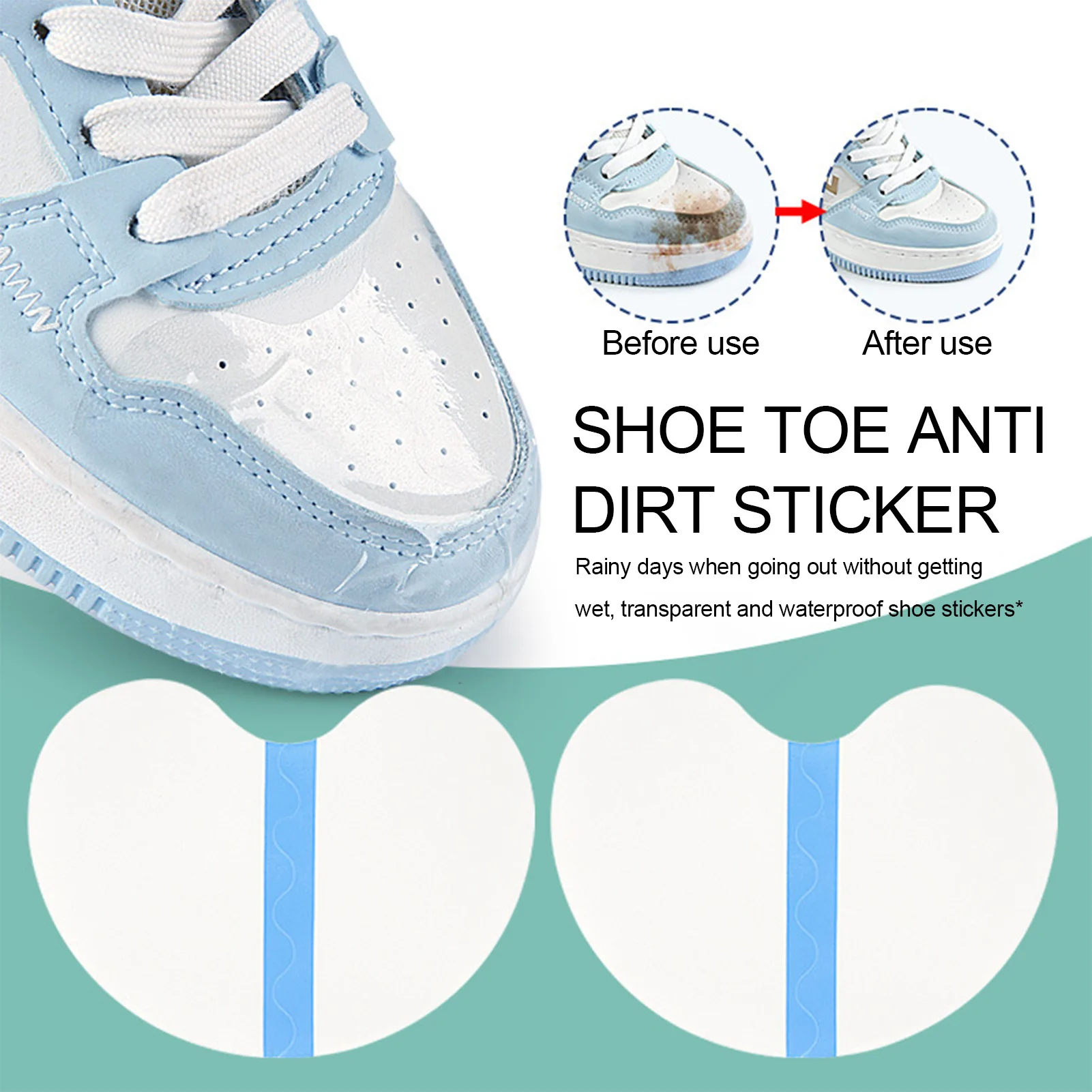 30pcs Clear Shoe Toe Rain Stickers Films Shoe Head Stain Removal Resistant Dirt Resistant Waterproof Self-adhesive Shoe Guards