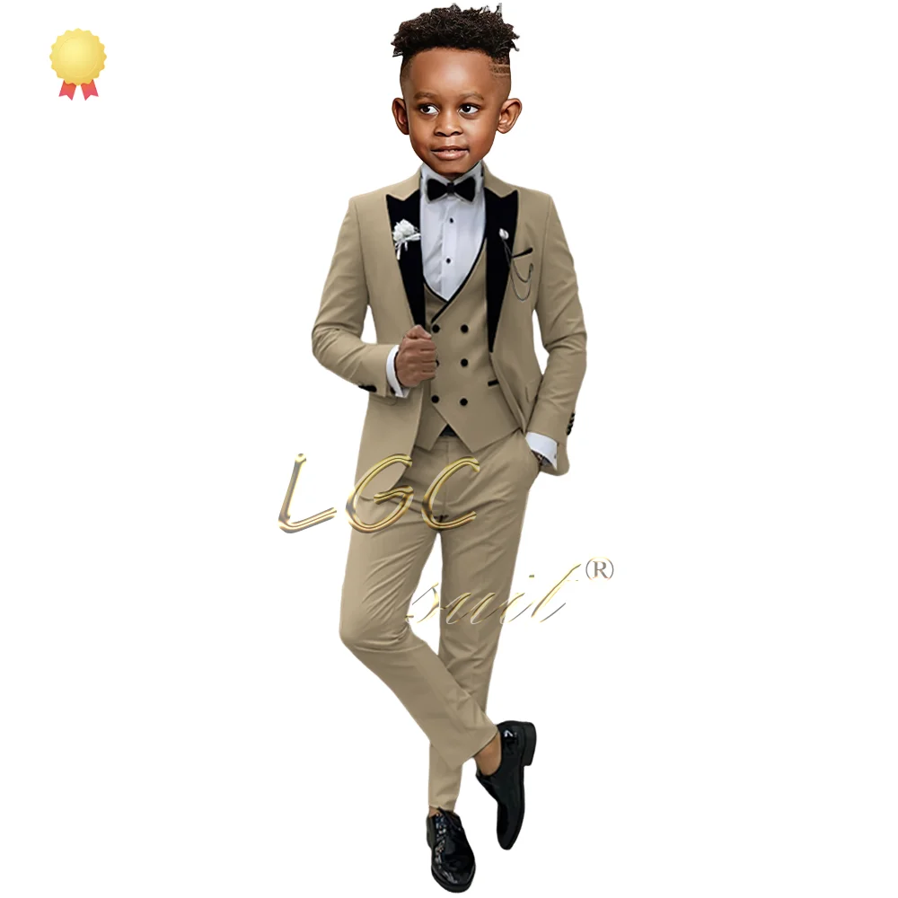 

3-piece set of black velvet collar suit and tailcoat for boys aged 3-16, customized wedding party and birthday suit for boys