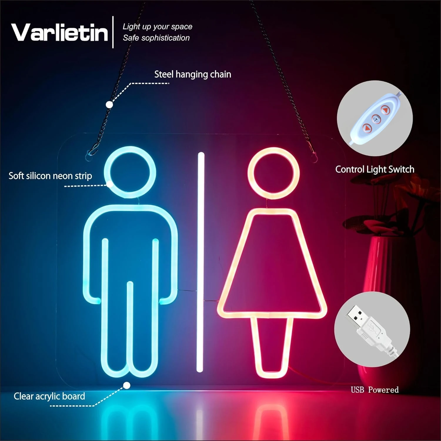 النيون جدار تسجيل عكس الضوء مرحاض أضواء النيون لشريط حانة فندق مقهى مكتب التسوق مول WC ديكور جماليات رسم الهدايا #2