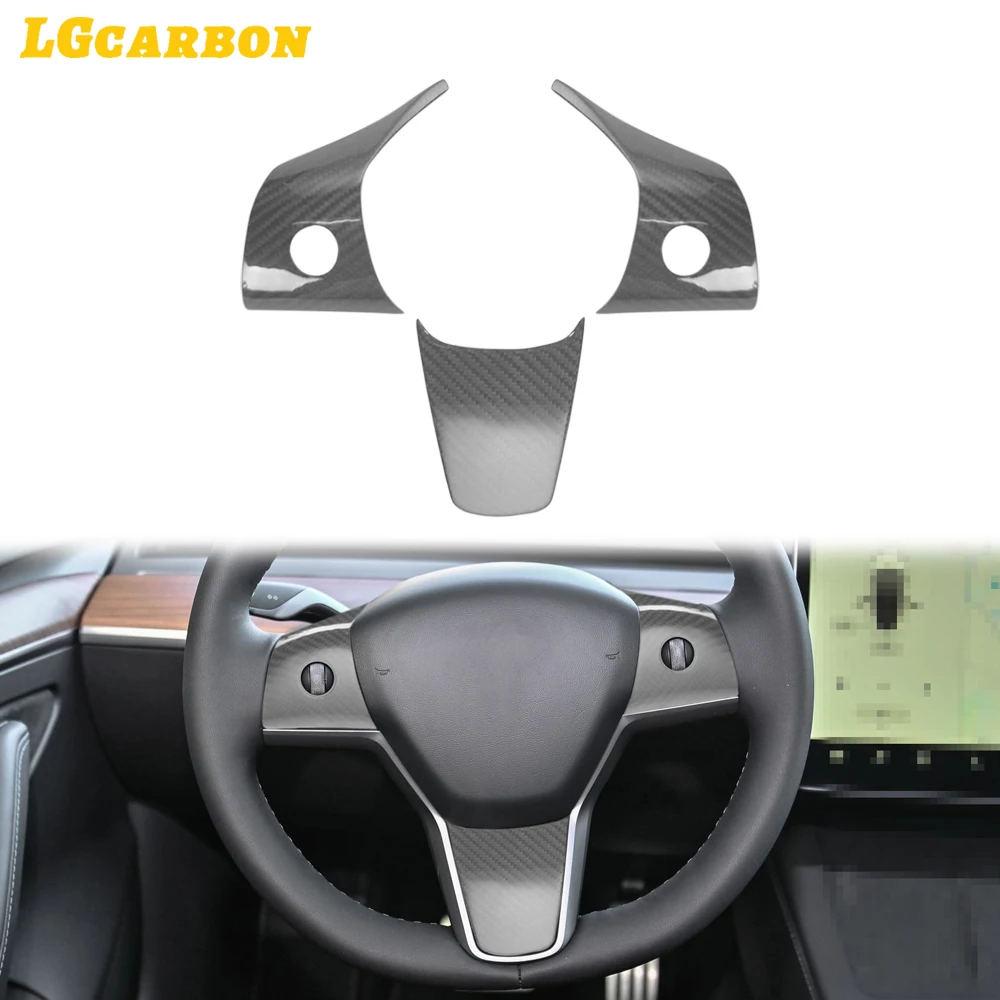 

LGcarbon For Tesla Model 3 Model Y Matte Carbon Fiber Steering Wheel Trim Covers 2017-2021