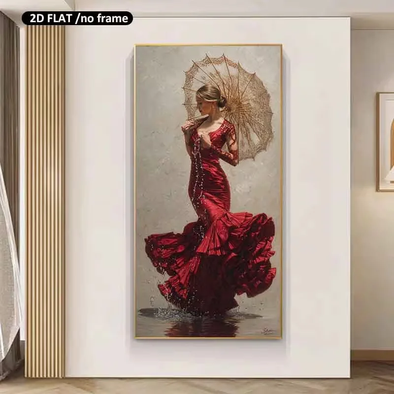 2D Flat, 2D Flat 1pc 31.49X62.99inch 80X160cm UnFramed Large Canvas Printing Red and White Gladiolus in Glass Vase Home Decor Ca