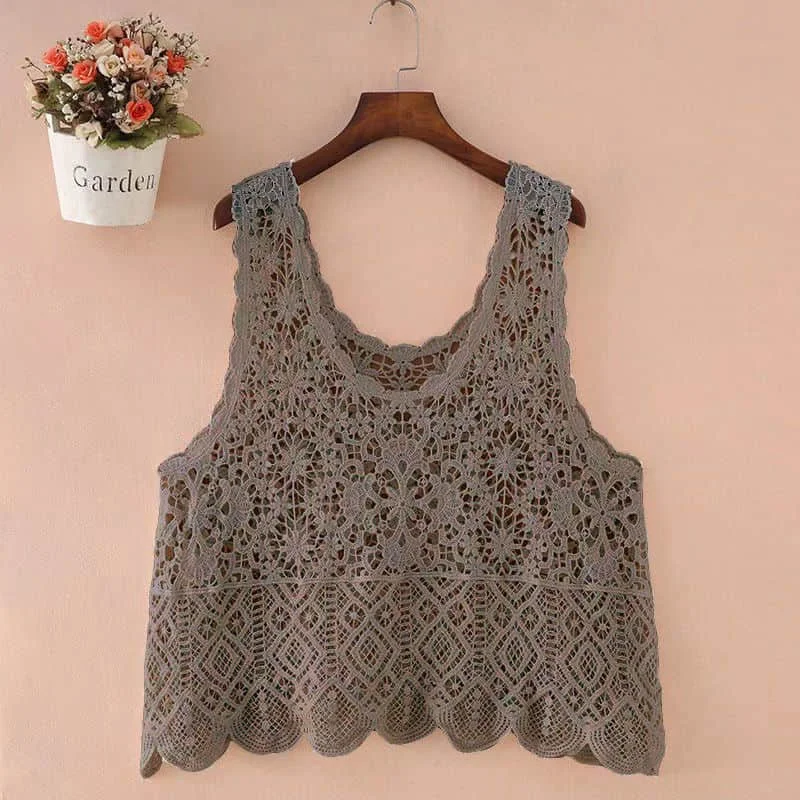 Solid Vests Women Summer Literary O-neck Smocks Korean Style Sleeveless Pullovers Casual Hollow Out Design Waistcoats for Women