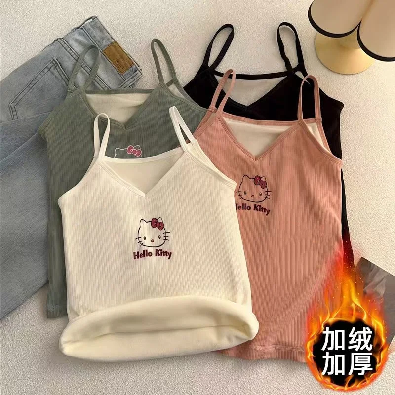 

Winter Ladies Hello Kitty Plush Vest Cartoon Cute Warm Underwear Thickened Stretch Warm Plush Vest New 2025