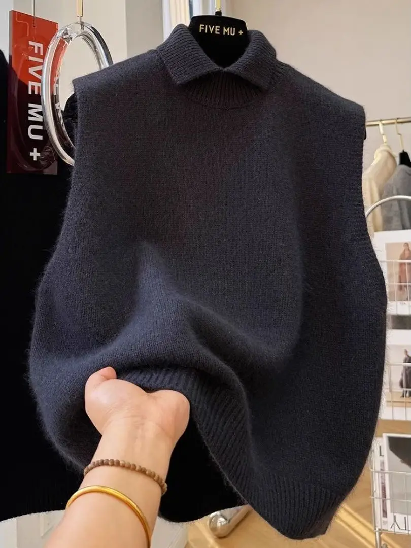 

Large Size 300 Pou Knitted Vest Collared Svel Men's Faion Autumn Winter Layering Pure Color Versatile Sweatirt