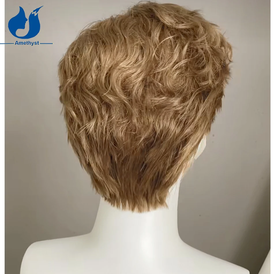 جمشت 13x6 الجانب جزء متموج الدانتيل شعر مستعار أمامي للرجال قصيرة عابث قطع البرازيلي ريمي الذكور الشعر متوسط اللون البني قبل قطعها