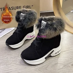 New Ankle Boot for Women Warm Plus Plush Winter Snow Boots Suede Lace-up Internal Increasing 5+3CM Cotton Shoe Botas Mujer