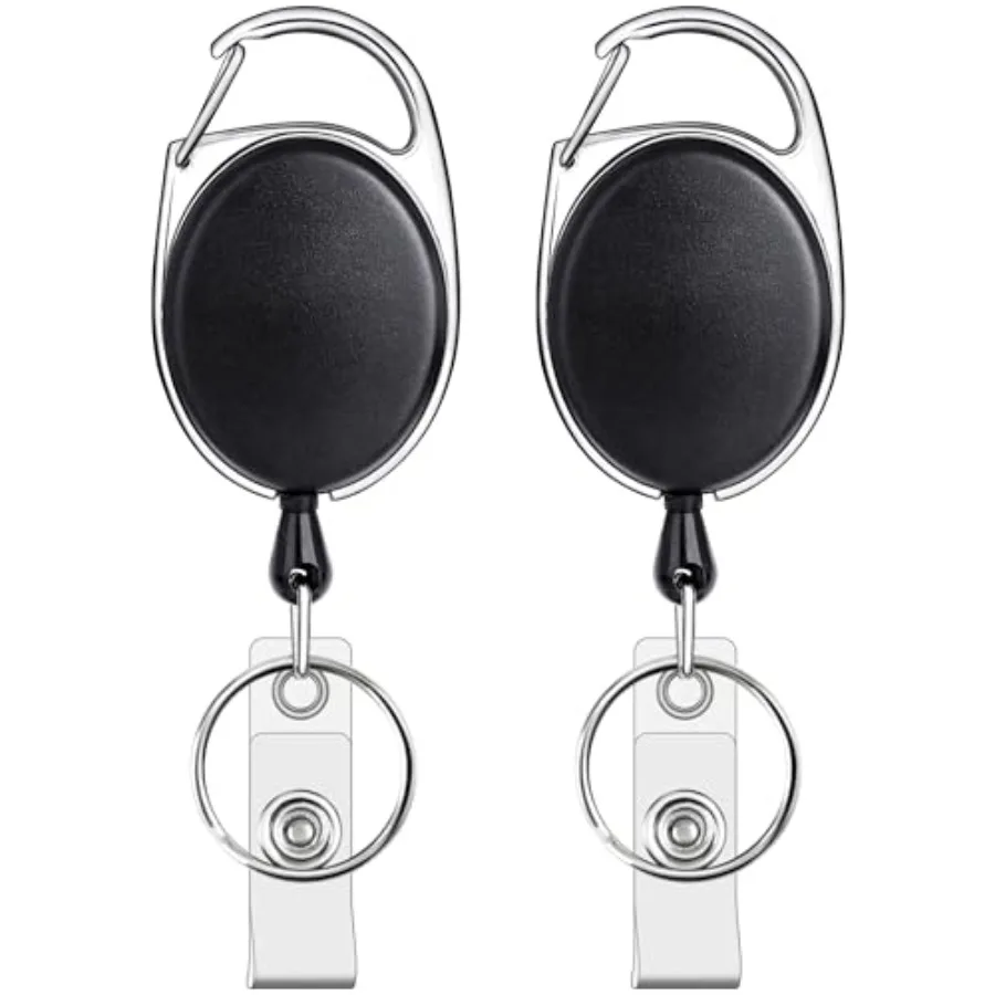 

Badge Reel, Retractable Badge Holders with Carabiner Belt Clip and Key Ring for ID Card Holder and Keychain