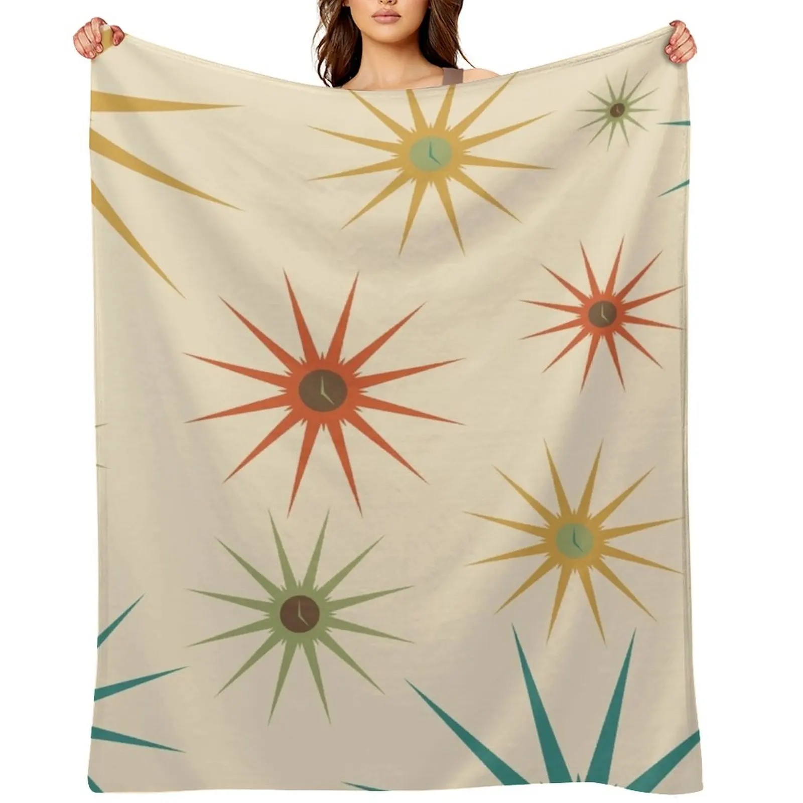 Cocktail Hour Retro Starburst Clocks by Bobby West Throw Blanket Shaggy Multi-Purpose Vintage blankets and throws Blankets