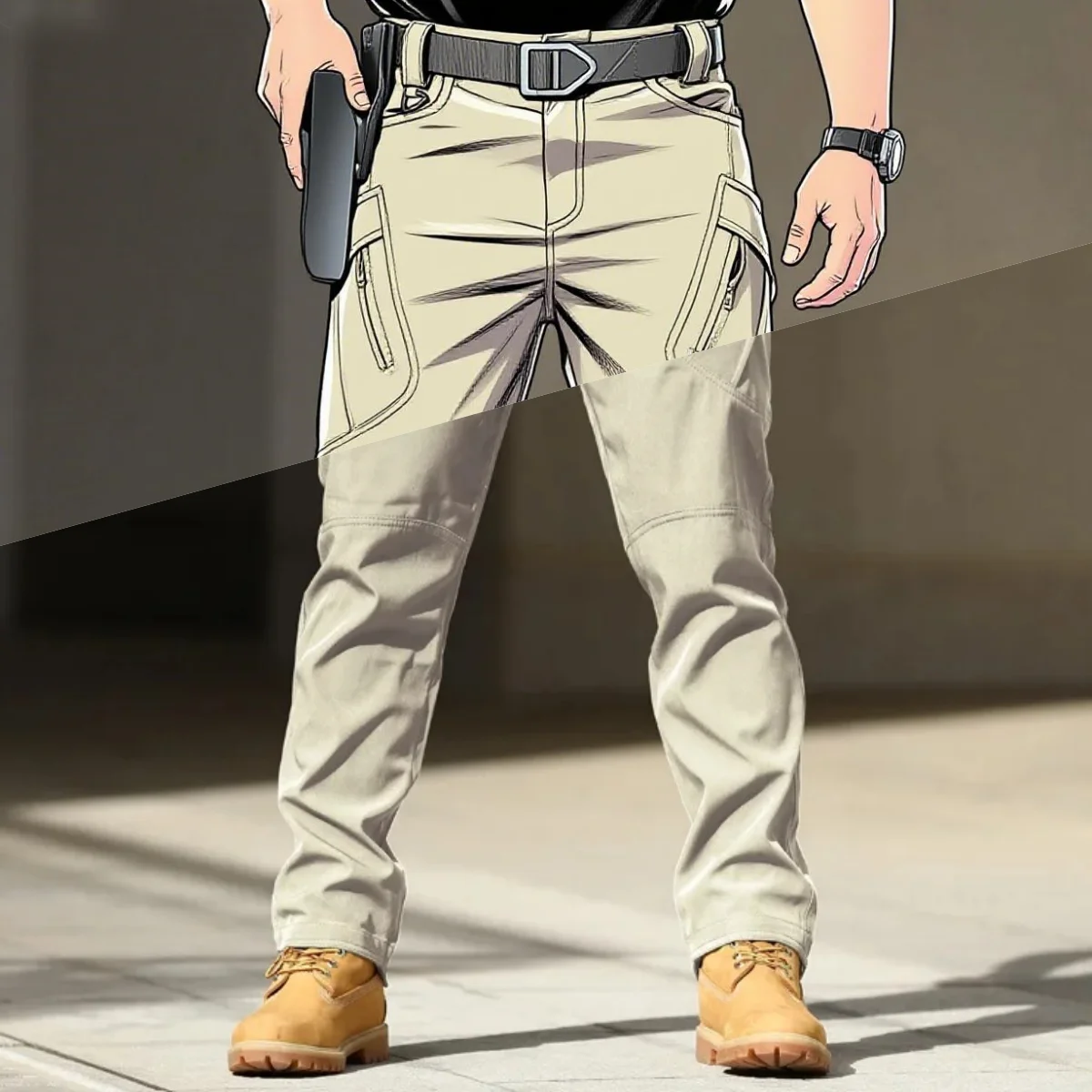 

New Autumn and Winter Men's Multi Pocket Tactical Pants and Elastic City Commuting Tactical Pants, Men's Slim Fit Work Pants