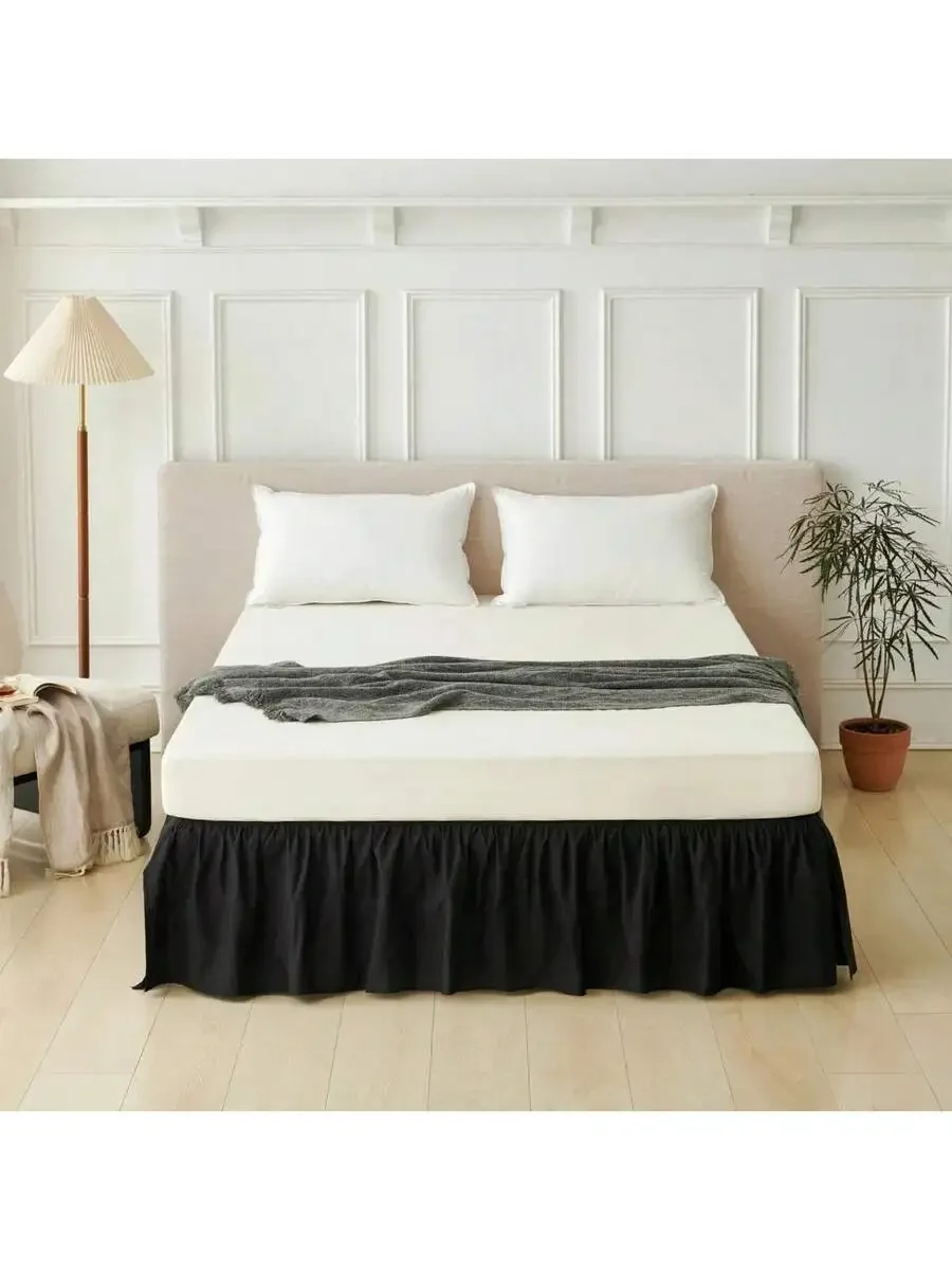 

Ruffled Bed Skirt With Split Corners 14 Inch Drop Queen Size Microfiber Platform Bed Skirt Black