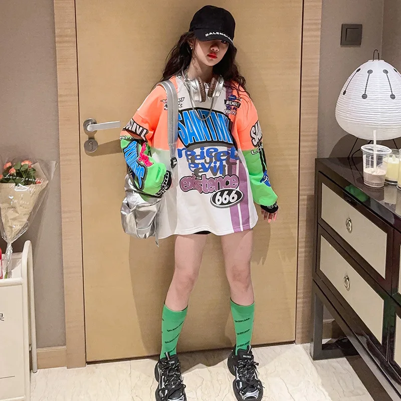 

Футболка с длинными рукавами для девочек, новинка весны 2024, корейская детская модель, универсальные модные брюки в западном стиле, рубашка для уличных танцев, размер 170