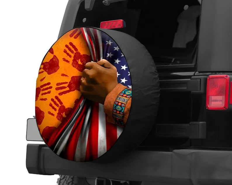 Every Child Matters Spare Tire Cover For Jeep, Hand Pulling Back Orange Day Spare Tire Cover For Jeep, Backup Camera or No