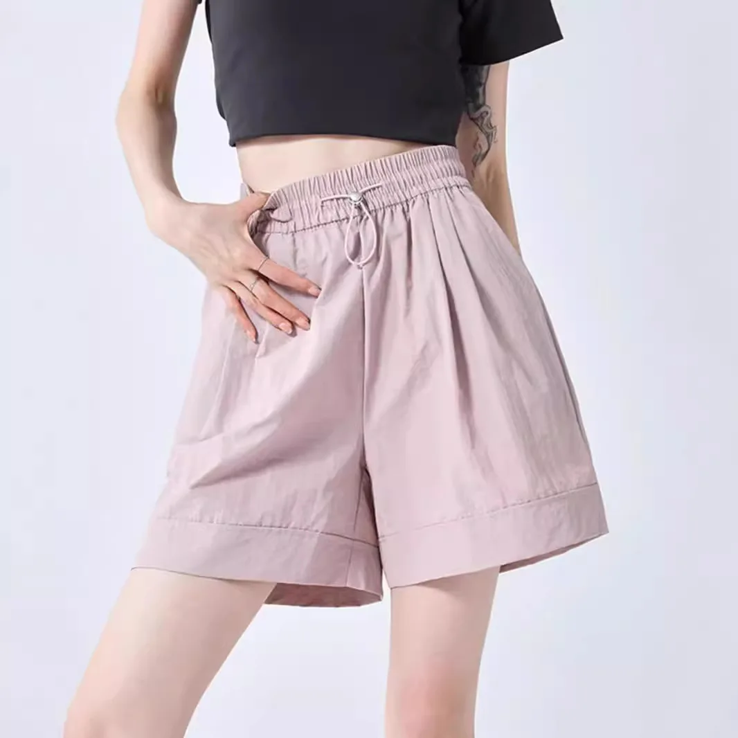 Pantalones Cortos Casuales de Pierna Ancha para Mujer, Pantalones de Verano Finos de Línea A, Pantalones Deportivos con Cordón, Overoles, Pantalones Cortos de Moda para Mujer