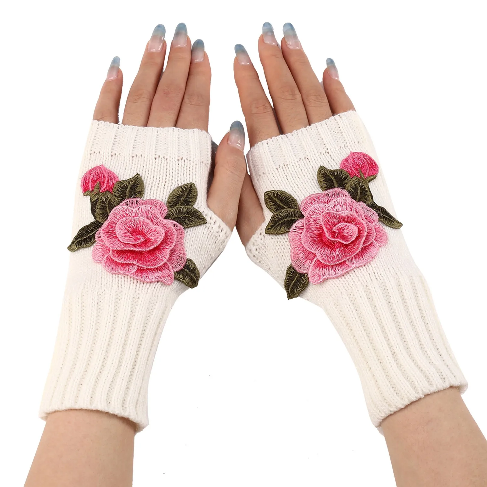 Gym Gloves Man Ladies Warm Knit Fingerless Gloves Convertible Mittens Fashion Flowers перчатки без пальцев