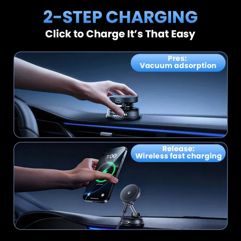 Magnetic Wireless Charger Mount Vacuum Suction Cup Car Phone Holder Stand For iPhone 17 16 15 14 13 12 Pro Max Fast Charging