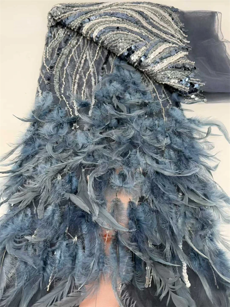 

Luxury 3D Feather Nigerian Handmade Beads Lace Fabric African Tulle Sequins Beaded Embroidery French Mesh 2026