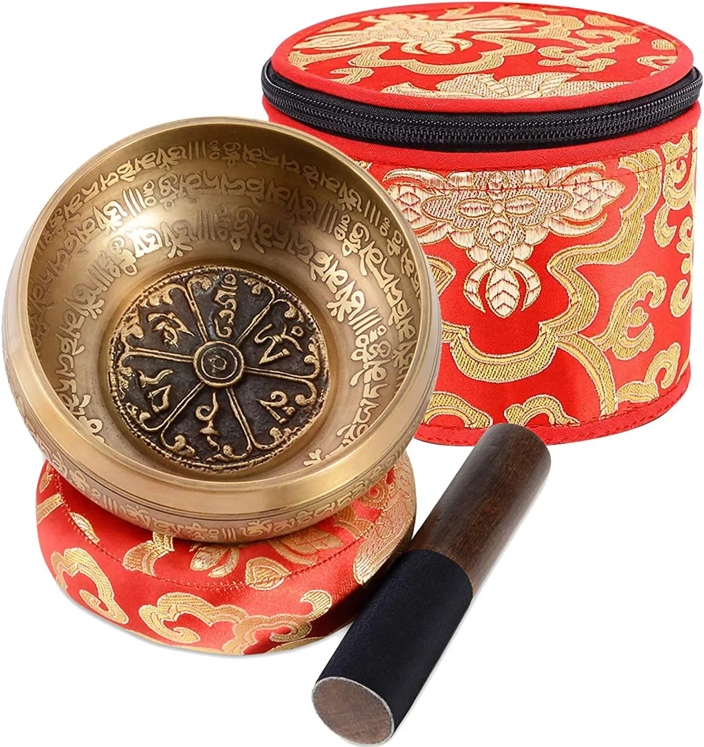 

12CM Tibetan Singing Bowl Six True Words Mantra Yoga Meditation Sound Healing Antique Copper Plate