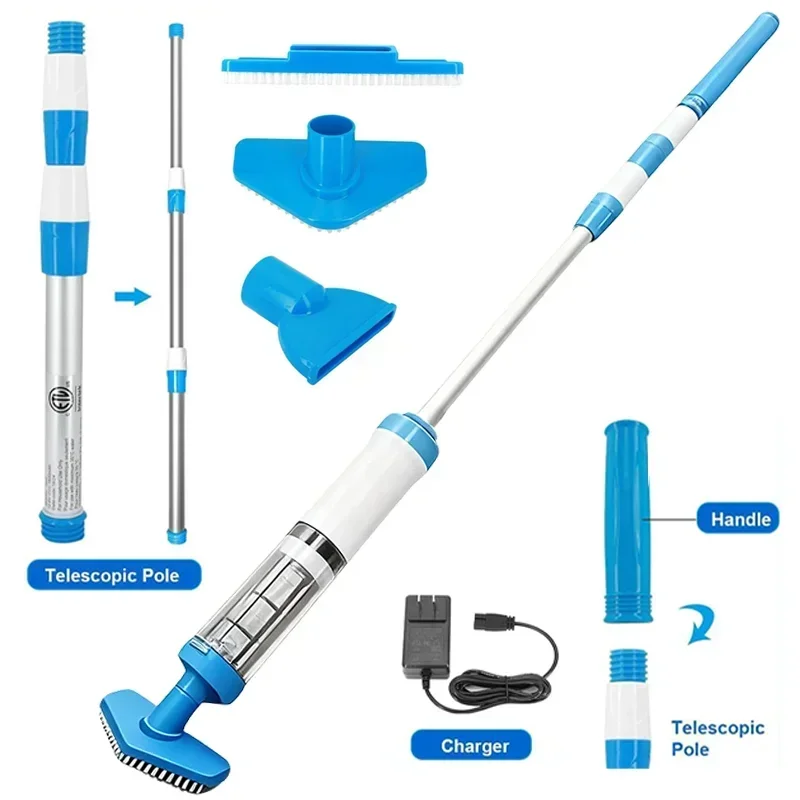 เครื่องดูดฝุ่นสระว่ายน้ำไร้สาย 3-in-1 แบบมือถือ ชาร์จซ้ำได้ ใช้งานได้นานกว่า 100 นาที สำหรับทำความสะอาดสระว่ายน้ำและสปาที่บ้าน