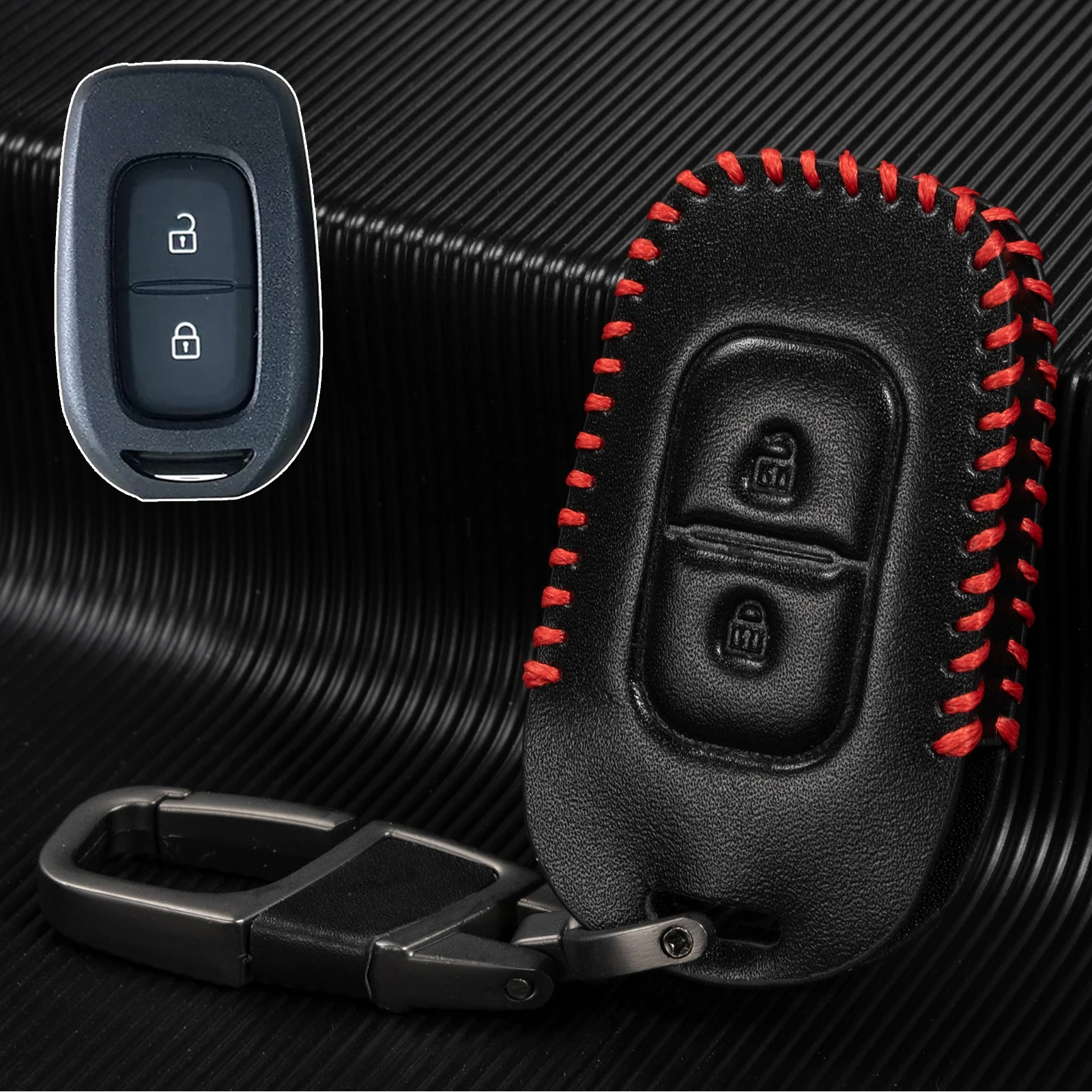 For Renault Sandero Clio Duster Dacia Symbol Trafic Kwid Captur Remote Smart Key Chain Ring Case Cover Holder Black PU Leather