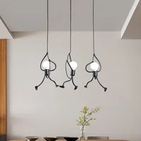 Vintage Iron Little Man Modern Arts Chandelier LED Ceiling Lamp Home Living Room Children Bedroom Decor Black E27 Pendant Lights 2