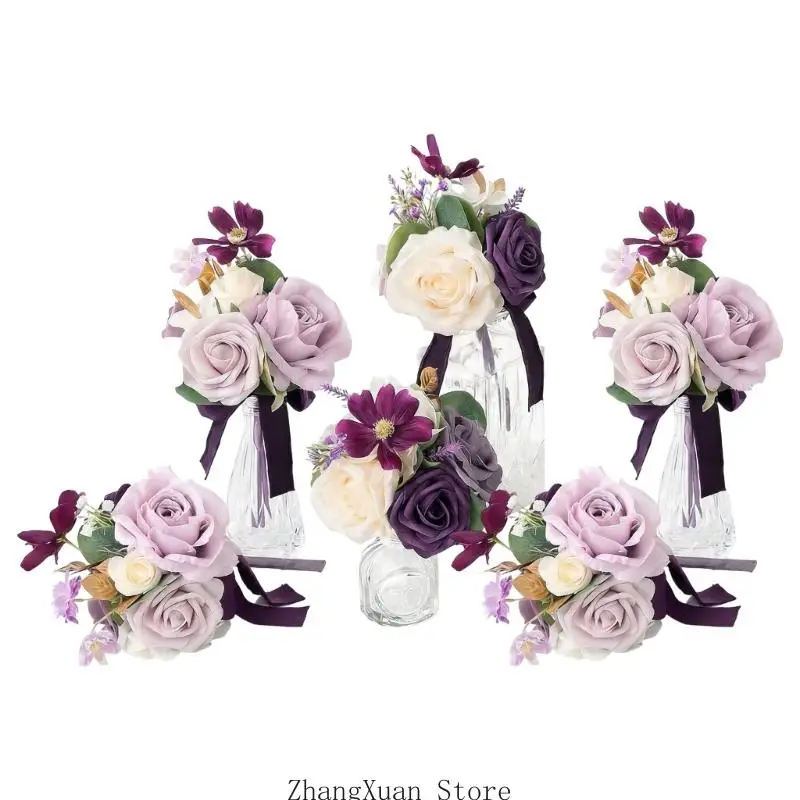 6 Stück Brautsträuße, künstliche PVC-Rosen für Hochzeitszeremonie, Dekoration, 3 x – Detail 2