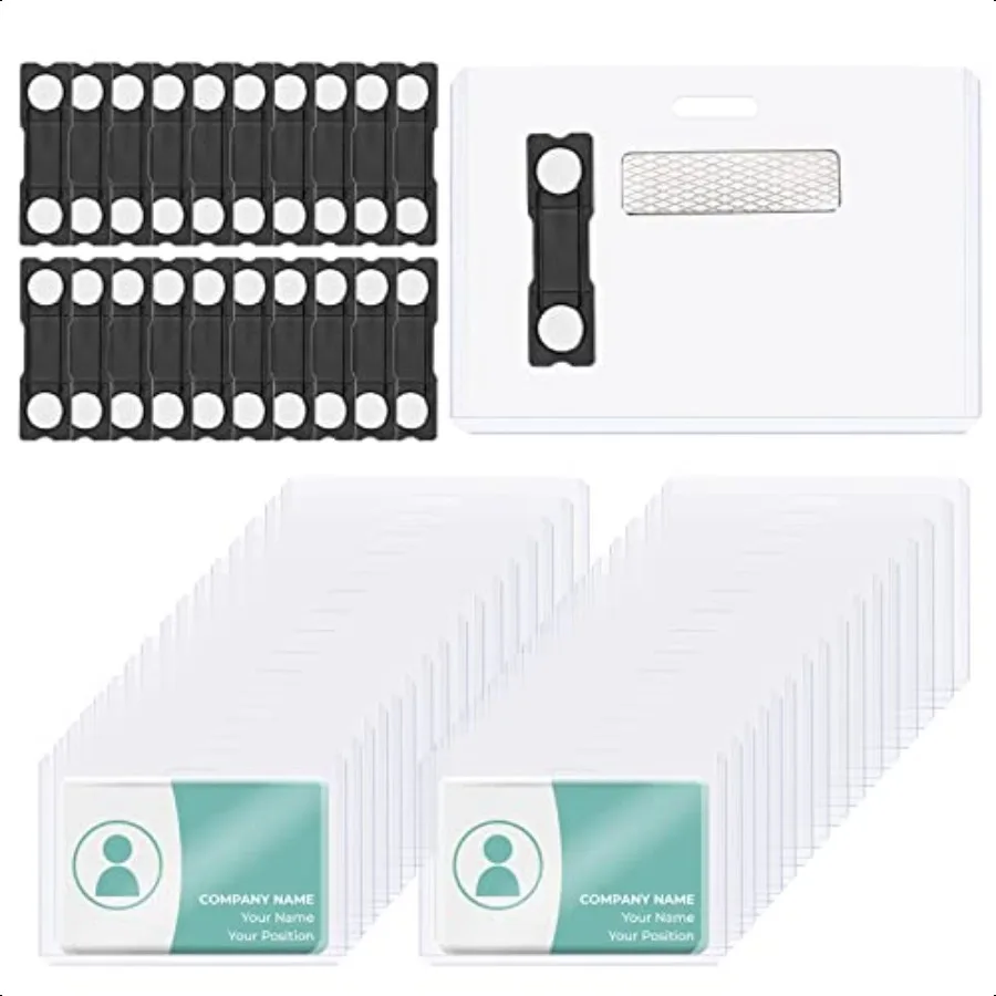 

50 Pack 3x2 Clear Plastic Magnetic ID Card Holder Kit Horizontal ID Card Tags Name Badge Magnets Clear Vinyl Magnetic Badge Hol