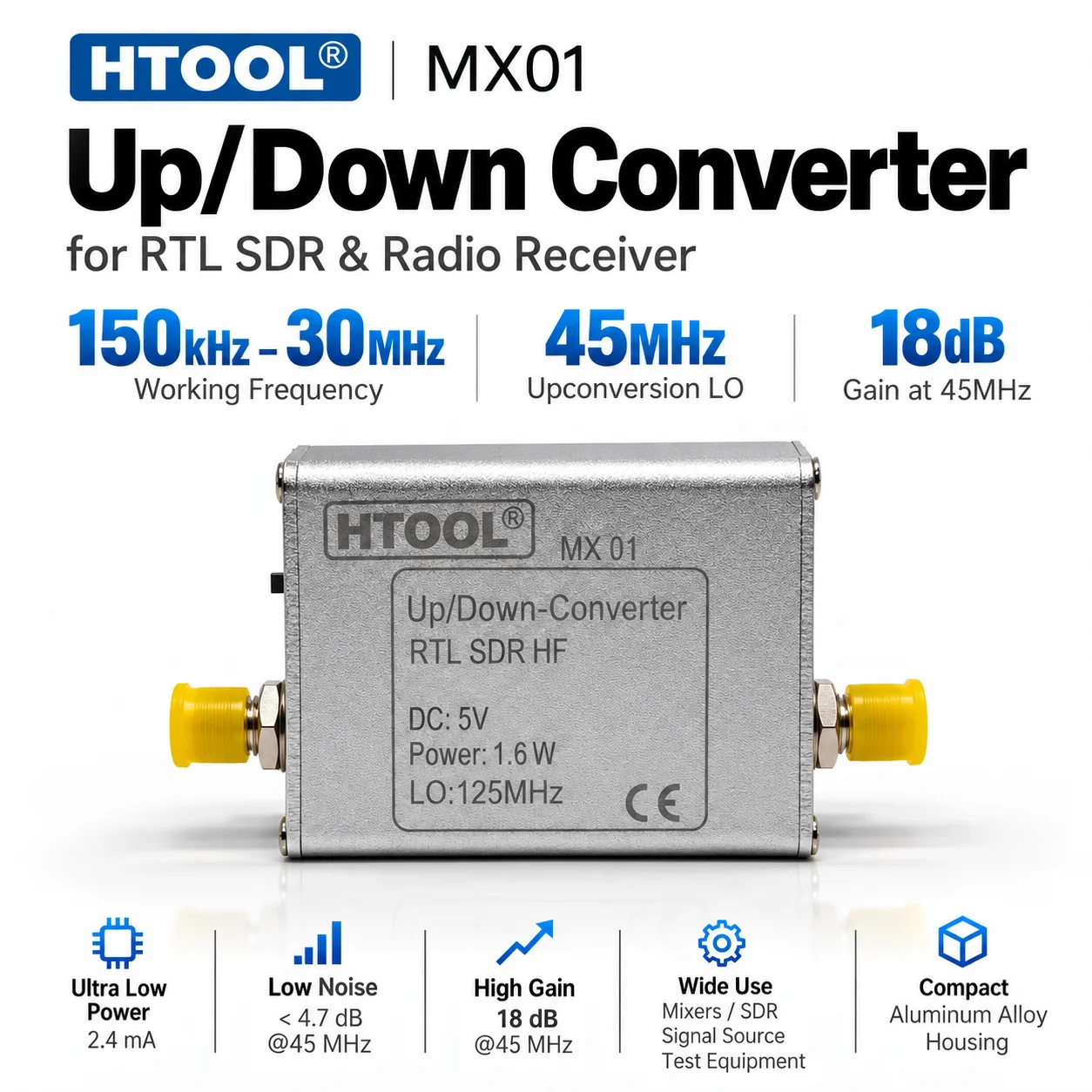 RTL-SDR HF Upconverter 150KHz-30MHz Shortwave Medium Wave Frequency Converter for RTL2832U SDR Receiver HTOOL MX01 125MHz LO