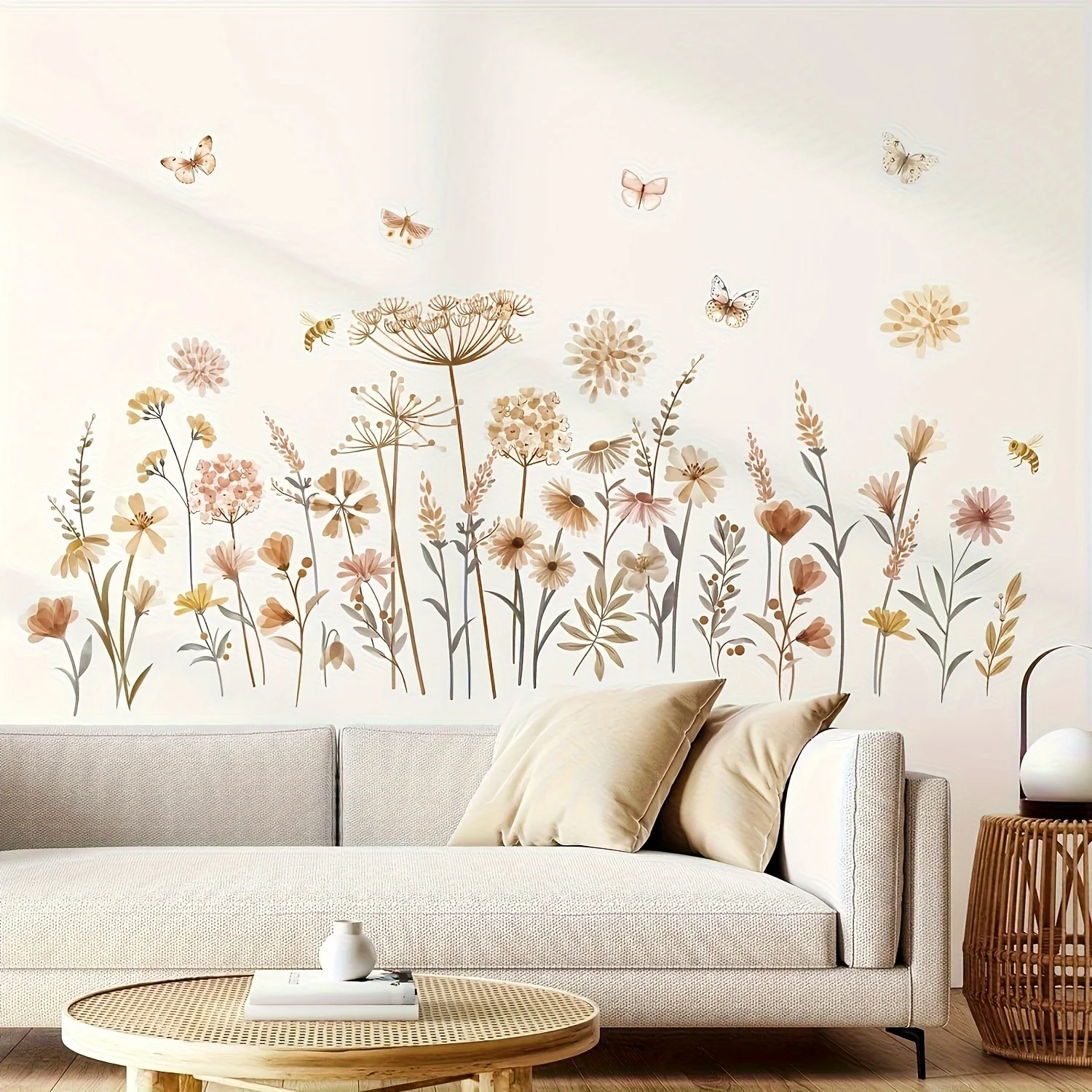 

Boho Watercolor Flowers Floral Wall Stickers for Living Room Bedroom Baseboard Wall Decals Home Decorative Stickers Murals