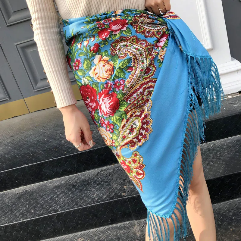 Women's cape ethnic style cheongsam shawl outer scarf Russian printed large scarf wrapped headscarf Poncho 135*135CM